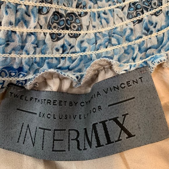 Twelfthstreet by Cynthia Vincent For Intermix Blue Floral Silk Skirt Size P - Picture 6 of 16